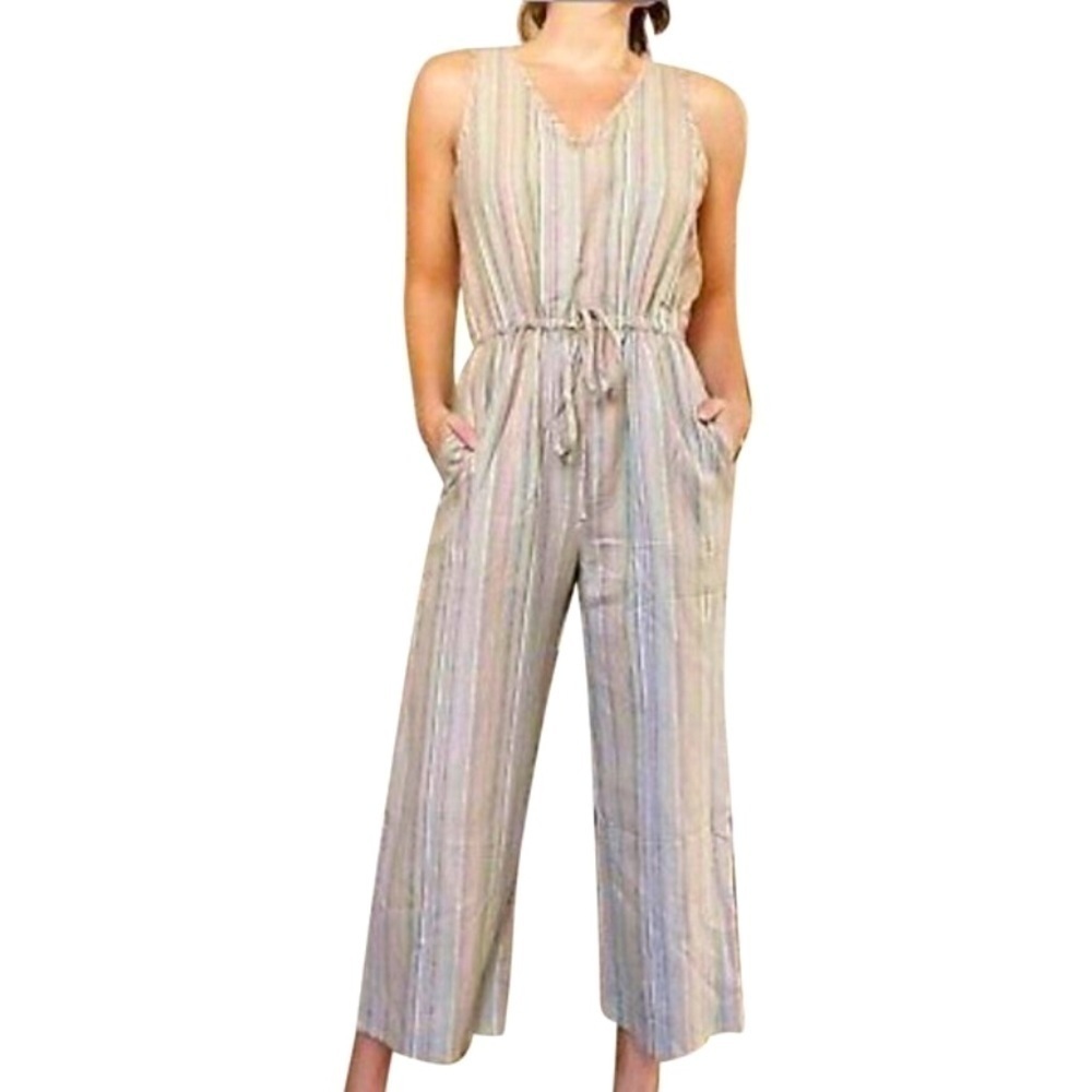 NWT DREW Brown Combo Striped Jumpsuit XS